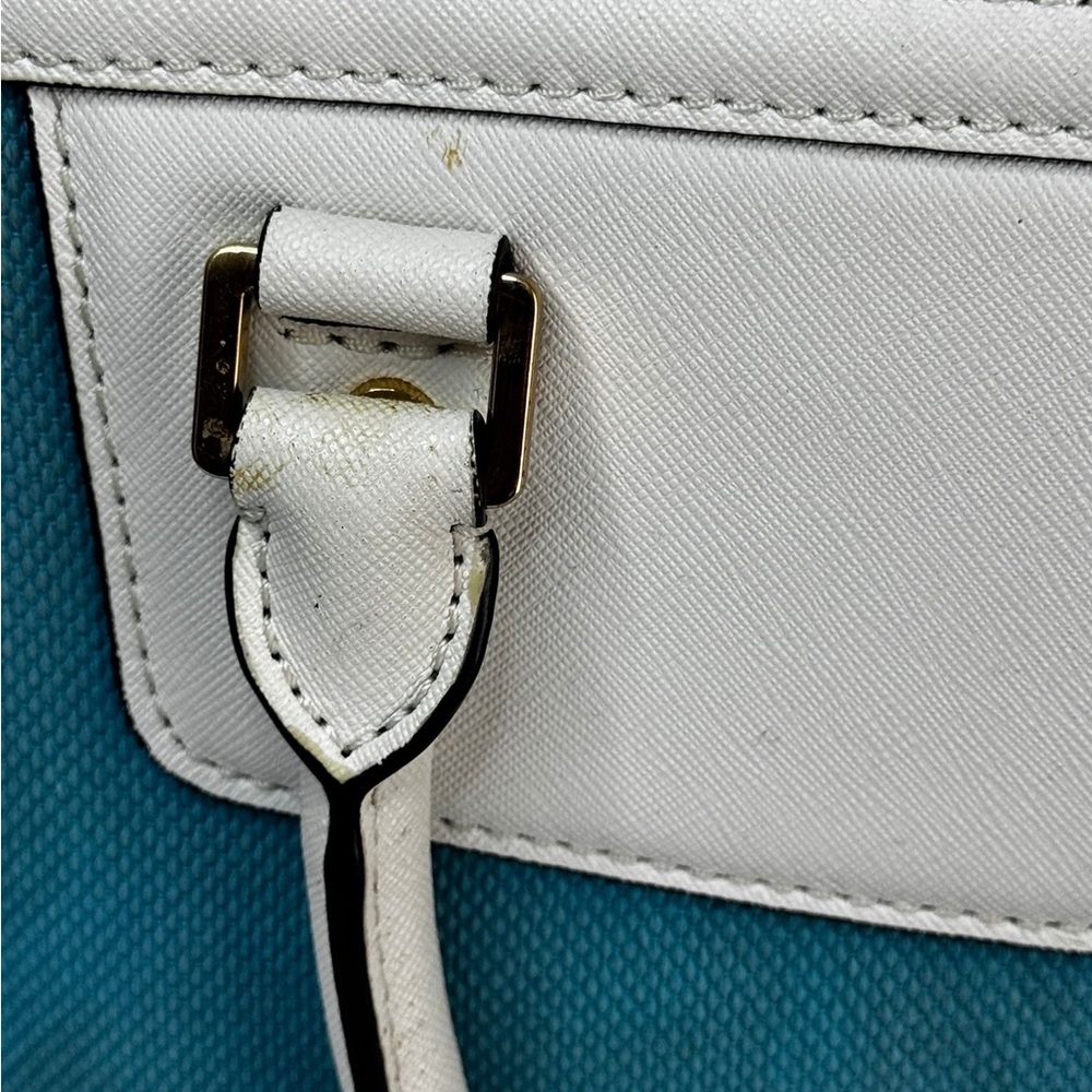 Michael Kors Selma Large Top Zip Summer Blue Canvas/Leather Satchel Bag - Picture 10 of 15